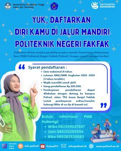 Pendaftaran Penerimaan Mahasiswa Baru Politeknik Negeri Fakfak Jalur Mandiri Tahun Akademik 2025/2026